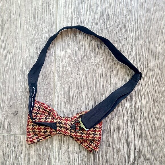 Red, Tan & Black Plaid Adjustable Clip-on Bow Tie by American Apparel -deadstock - Picture 5 of 5